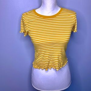 Mustard Yellow & White Striped Crop Top